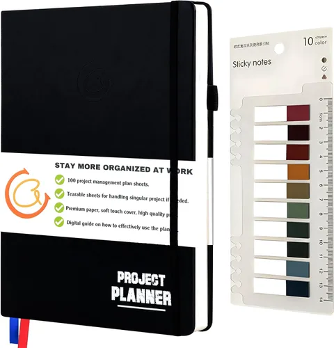 Planificador de proyectos: organizador de cuadernos de gestión y registro de trabajo con lista de verificación lluvia de ideas para empresarios,