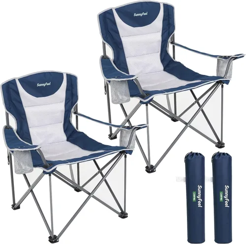 Miniatura 12 de SUNNYFEEL Silla de campamento de gran tamaño para adultos grandes y altos, silla de campamento plegable resistente que soporta 500 libras, silla