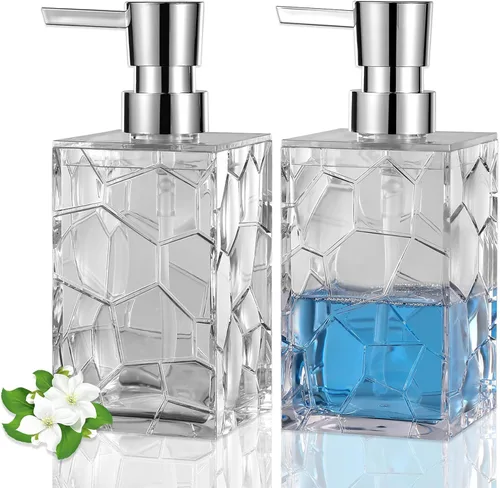 Dispensador de Jabón de Manos, Botellas de Bomba Líquida de Acrílico Transparente Recargables Dispensador de Loción para Decoración de Baño Cocina