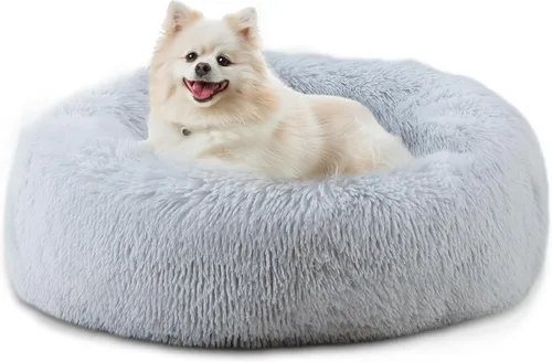 Miniatura 12 de Bunlitent Cama para perro de 23 pulgadas, cama calmante antiansiedad para perros pequeños, cama de dona, cálida, acogedora, suave, linda, redonda