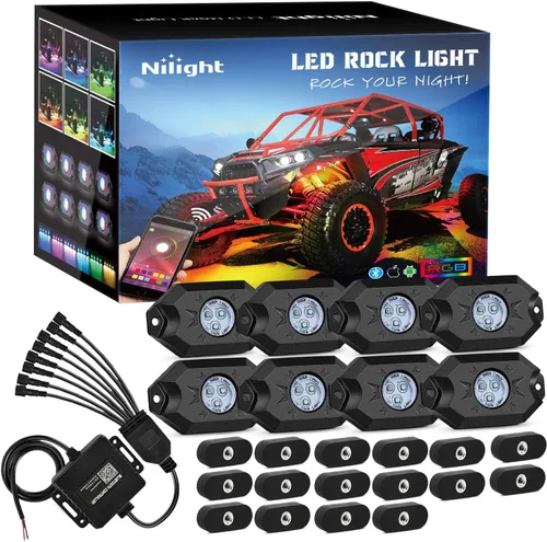 Miniatura 16 de Nilight 2 luces LED RGB de 3 pies con base de resorte y 4 luces de rock, control remoto de aplicación con patrones de persecución de bricolaje