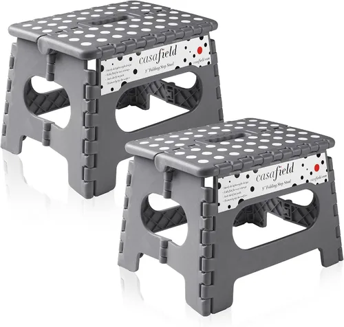 Miniatura 11 de Casafield Taburete plegable de 9 pulgadas con asa (juego de 2), negro, taburete de plástico plegable portátil para niños y adultos, uso