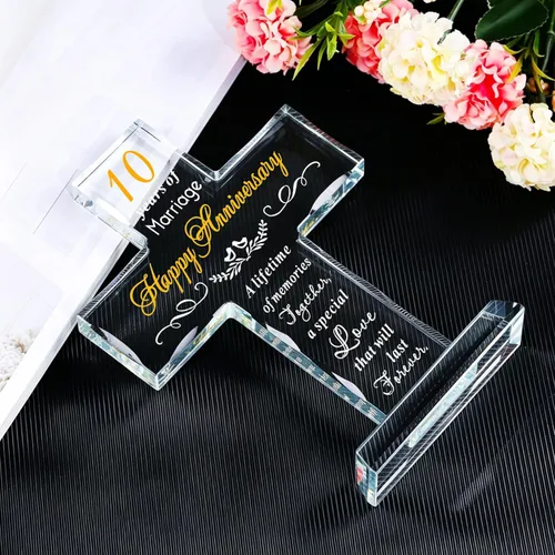 Miniatura 5 de YWHL Feliz 10º Aniversario Regalos de Cruz de Cristal para Esposa, Regalos Religiosos del 10º Aniversario de Boda para Pareja, Decoración de Fiesta