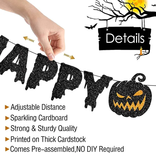 Miniatura 3 de Cartel de Feliz Halloween, guirnalda de papel para colgar, decoración de calabaza sangrienta, telón de fondo de fotos para pared, hogar, manto
