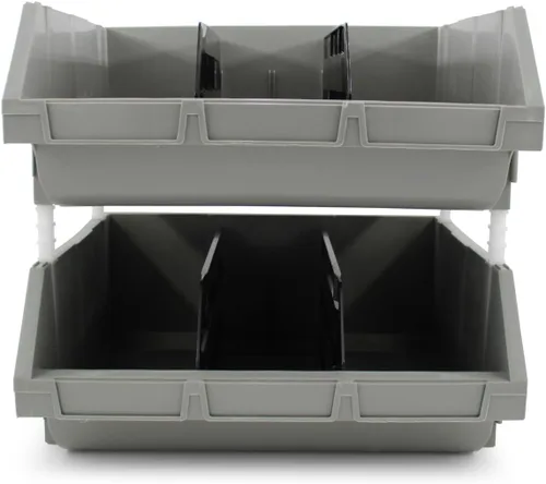 Miniatura 7 de Paquete de 2 contenedores apilables extragrandes de almacenamiento – 16.5 x 14.5 x 6.9 pulgadas, organizador resistente, diseño colgante y de GRIS 2