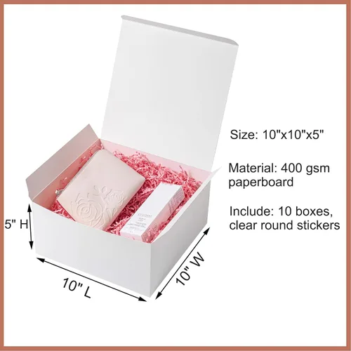 Miniatura 2 de Mcfleet Cajas de regalo con tapas 10x10x5 pulgadas 10 unidades Caja de regalo de cartón blanco para propuesta de dama de honor para regalos