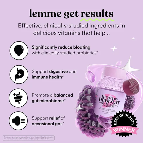 Miniatura 2 de Lemme Debloat - Gomitas de salud digestiva e intestinal con 2 probióticos clínicamente estudiados y prebiótico, vegetarianas, sin gluten, sin OGM