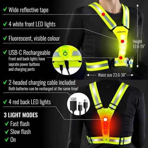 Miniatura 3 de Chaleco Reflectante LED Avanto, Original, Equipo Reflectante para Correr Recargable USB-C, Luces para Corredores, Equipo de Alta Visibilidad