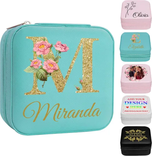 Miniatura 15 de Joyero personalizado con nombre, joyero de viaje portátil personalizado, organizador de joyas de cuero, cajas de dama de honor, boda, regalo