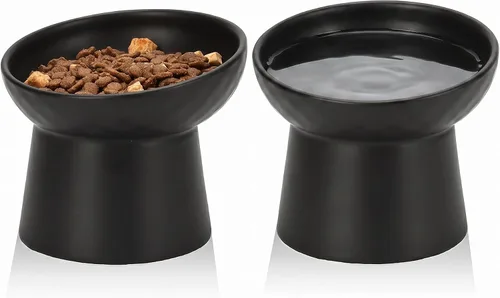 YauYik - Cuencos elevados de cerámica para gatos, cuencos inclinados en 15° para gatos de interior, cuenco para aliviar la fatiga de los bigotes,