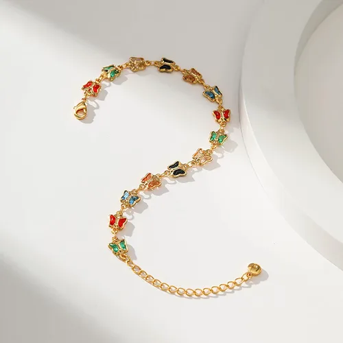 Miniatura 29 de Delicadas pulseras de oro para mujer, chapado en oro 18, ajustable, mal de ojo, mariposa, cuentas, perla, corazón, turquesa, hecha a mano para mujer