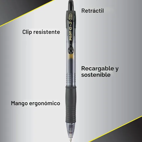 Miniatura 6 de PILOT G2 Bolígrafos de gel de alta calidad, con punta gruesa y retráctil, recargables, de tinta negra, paquete de 12 unidades (31256)
