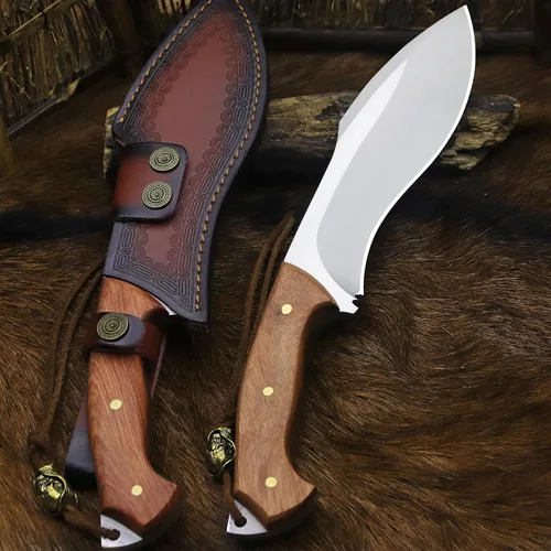 Miniatura 3 de BA-KOR (Survivor III) Cuchillo fijo de 35.5CM (14.2") de acero DC53 con tanga completa de 10mm engrosada + funda de cuero y encendido de cerio