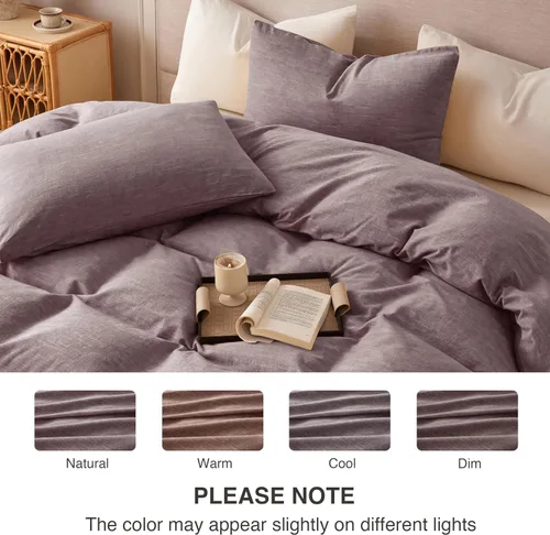 Miniatura 3 de BFS HOME Funda de edredón de lino tamaño King, mezcla de lino de algodón suave y transpirable, juego de ropa de cama de 3 piezas con 2 fundas