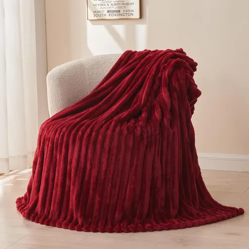 Miniatura 63 de NEWCOSPLAY Manta de Tiro Súper Suave Aqua Franela Sedosa Premium Forro Polar Jacquard Acanalado 3D Ligero Manta de Cama Uso en Todas las Estaciones