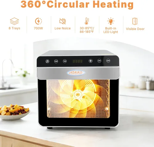 Miniatura 2 de Hakka - Deshidratador de alimentos, 8 bandejas, máquina deshidratadora de alimentos para cecina, verduras, frutas, carne, golosinas para perros