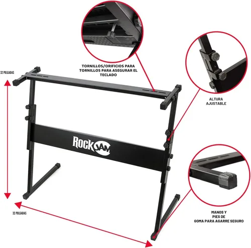 Miniatura 3 de Teclado electrónico RockJam de 61 teclas superkit con soporte, taburete, auriculares y fuente de alimentación