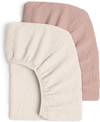 Lulu Moon - Sábanas de muselina para cuna, sábanas bajeras para cuna para niños y niñas, 28 x 52 pulgadas, paquete de 2 Crema y arena