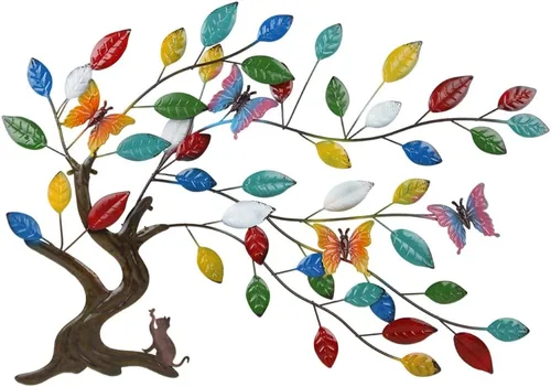 Miniatura 12 de dreamskip Arte de pared de árbol de la vida, decoración de pared grande para exteriores de 28 pulgadas con mariposa, arte de pared de metal hecho a