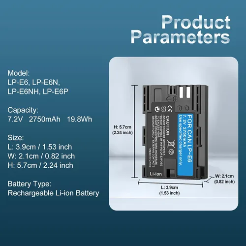 Miniatura 4 de Paquete de 2 baterías de alta capacidad LP-E6/LP-E6N/LP-E6NH de 2750 mAh para Canon EOS R Series (R,R5,R6 Mark II,R5C,R6,R6II,R7), Serie 5D
