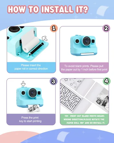 Miniatura 8 de Dylanto Cámara de niños con impresión instantánea, cámaras instantáneas de 1080P para niños que imprimen fotos, regalos de Navidad de cumpleaños