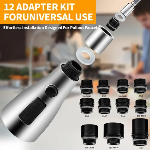 Miniatura 2 de 12 kits de adaptadores de cabezal de grifo de cocina extraíbles, compatibles con múltiples adaptadores de cabezal rociador de fregadero, incluye