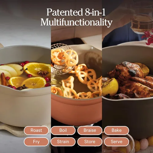 Miniatura 3 de Our Place Perfect Pot Olla de cerámica de 5.5 cuartos de galón con tapa y espátula Utensilios de cocina patentados 8 en 1, antiadherentes, sin