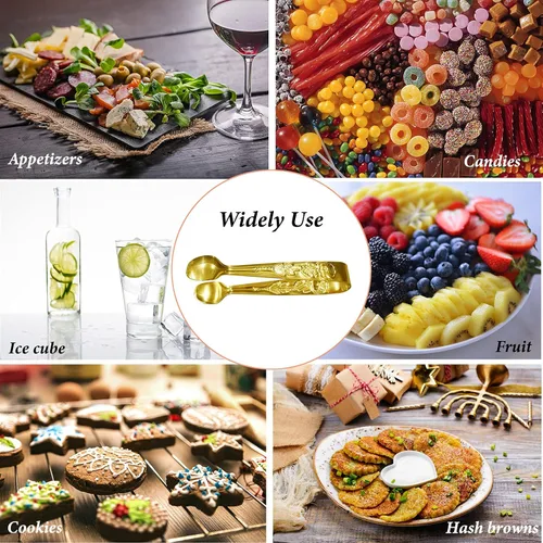 Miniatura 7 de 6 mini pinzas para servir de 4 pulgadas, pinzas para cubos de azúcar de acero inoxidable rosa, pinzas pequeñas plateadas para hielo para fiestas