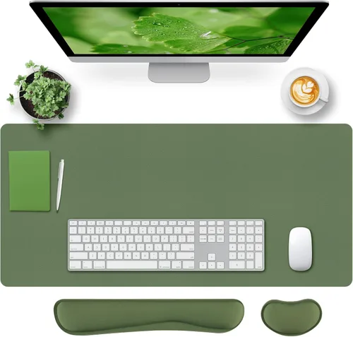 Miniatura 10 de Bloss Almohadilla de escritorio de cuero y reposamuñecas para teclado, alfombrilla grande para mouse + almohadilla para teclado + soporte de muñeca
