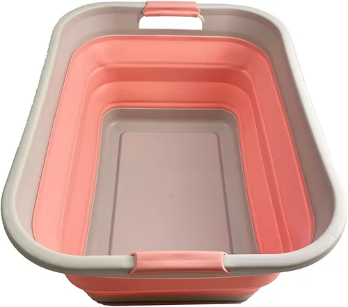 Miniatura 6 de SAMMART Cesta de lavandería de plástico plegable de 41L (10.8 galones) - Contenedor/organizador de almacenamiento plegable emergente - Tina de Azul