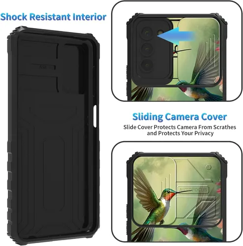 Miniatura 918 de Funda para Samsung Galaxy S22 Ultra 5G, Galaxy S22 Ultra con cubierta de cámara deslizante, funda resistente de doble capa con función atril Black