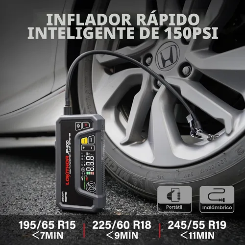 Miniatura 4 de LOKITHOR Arrancador JP400 con compresor de aire, 2500 A 12 V batería de coche arrancador portátil (8.5 L de gas/6.5L diésel) con tecnología