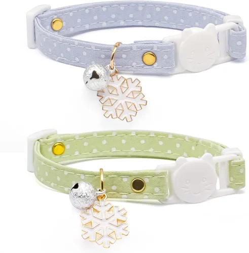 Miniatura 8 de Paquete de 2 Collares Separables de Algodón para Gatos con Campana y Pendientes de Flores Rosas y Moradas Lindo Collar para Gatito Adecuado