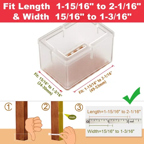 Miniatura 2 de Protectores de suelo para patas de silla, ajuste rectangular, longitud de 1-15/16 a 2-1/16 pulgadas y ancho de 15/16 a 1-3/16 pulgadas, tapas