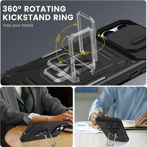 Miniatura 3 de Maxdara Funda para iPhone 14 Pro Max, con cubierta deslizante para cámara y soporte giratorio de 360° integrado y protector de pantalla de vidrio