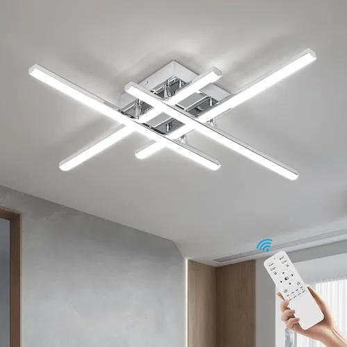 CANEOE Moderna lámpara de techo LED de 38W regulable, lámpara de techo de montaje empotrado con control remoto, color plateado, cerca de la lámpara