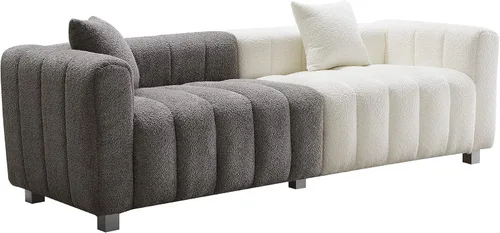 Miniatura 6 de Sofá moderno de 3 plazas de 87.4 pulgadas, sofá de burbujas para sala de estar, sofá de terciopelo con asiento profundo Teddy Bouclé, sofá de dos