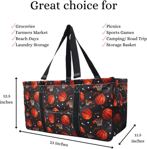 Miniatura 129 de NGIL Bolsa de comestibles reutilizable extra grande plegable de gran tamaño para comestibles, almacenamiento, picnic, playa, Bronco-negro occidental