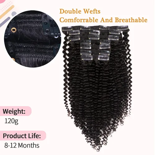 Miniatura 3 de Kinkys - Extensiones de cabello rizado con clip, 3C 4A, negro natural, 100% cabello humano Remy, 4.23 oz, 7 piezas, 18 clips para mujeres