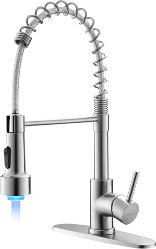 Miniatura 17 de WEWE Grifo de fregadero de cocina, grifos de cocina con rociador desplegable de acero inoxidable de una sola manija un solo agujero níquel cepillado
