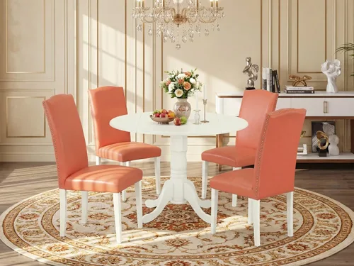 Miniatura 57 de East West Furniture DLEN3-BLK-69 - Juego de muebles de comedor de 3 piezas que contiene una mesa de comedor redonda con gotas y 2 sillas tapizadas