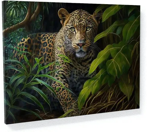 Miniatura 11 de Sense Canvas Arte en lienzo con retrato de leopardo verde 2 – Decoración del hogar para pared, póster grande 40 x 30 / 0.75 pulgadas