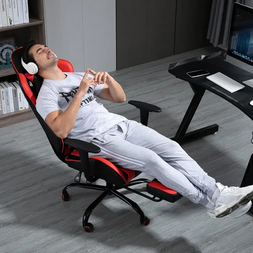 Miniatura 8 de Silla de masaje para juegos con reposapiés, silla de carreras de video, silla de computadora con respaldo alto, silla de computadora reclinable