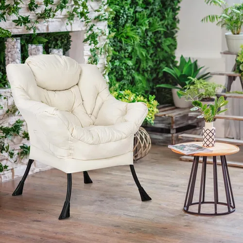 Miniatura 7 de Giantex Silla moderna perezosa, silla de salón contemporánea de tela de poliéster con marco de acero, silla individual tapizada con reposabrazos