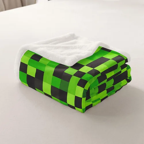 Miniatura 7 de Manfei Miner Style Grid Throw Blanket Green Pixel Shade Plaid Fleece Blanket Modern Geometric Games Cozy Throws for Bed Couch Sofa,Kids Boys Girls