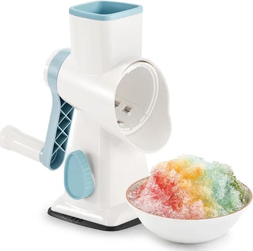 KEOUKE Afeitadora de Hielo Rotatoria Manual en Blanco - Hoja de Acero Inoxidable, Mango Rápido y Ahorrador de Trabajo, Base de Succión Segura y