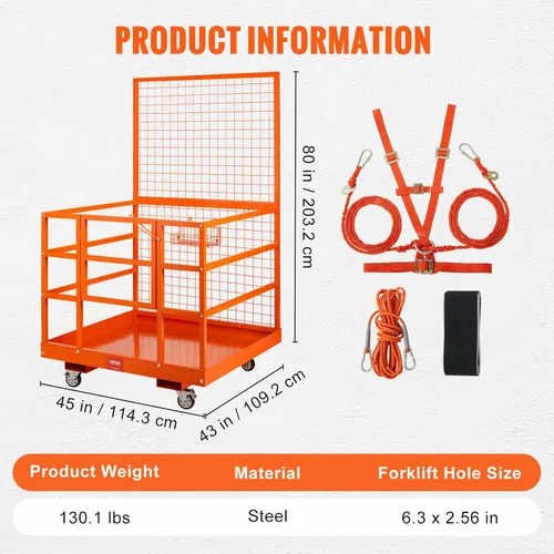 Miniatura 7 de VEVOR Jaula de seguridad para montacargas, capacidad de carga de 1400 libras, plataforma de trabajo de carretilla elevadora de 43 x 45 pulgadas