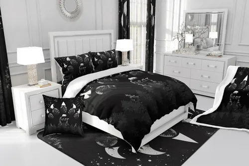 Miniatura 6 de Manfei Sábana bajera ajustable de oso tamaño individual, funda de cama con silueta de árbol gris y negro con 1 funda de almohada, juego de ropa