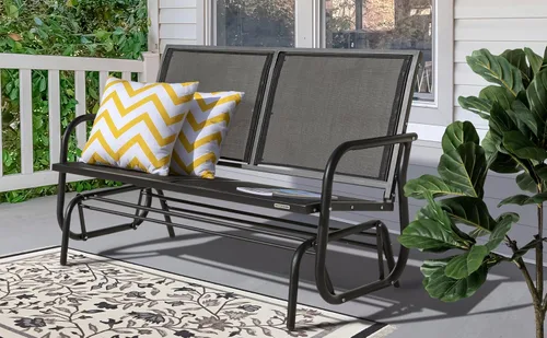 Miniatura 8 de NUU GARDEN Banco planeador para 2 personas para exteriores, silla de columpio para patio con marco de acero recubierto de polvo y tela de asiento