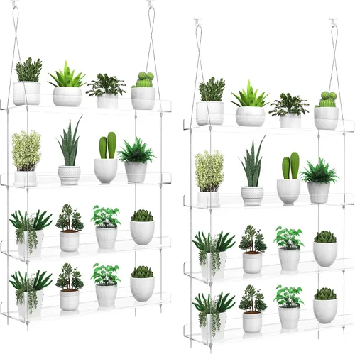 Miniatura 12 de Estantes transparentes colgantes de 2 niveles para plantas en ventanas, estante acrílico de ventana y pared para plantas para cocina, jardines